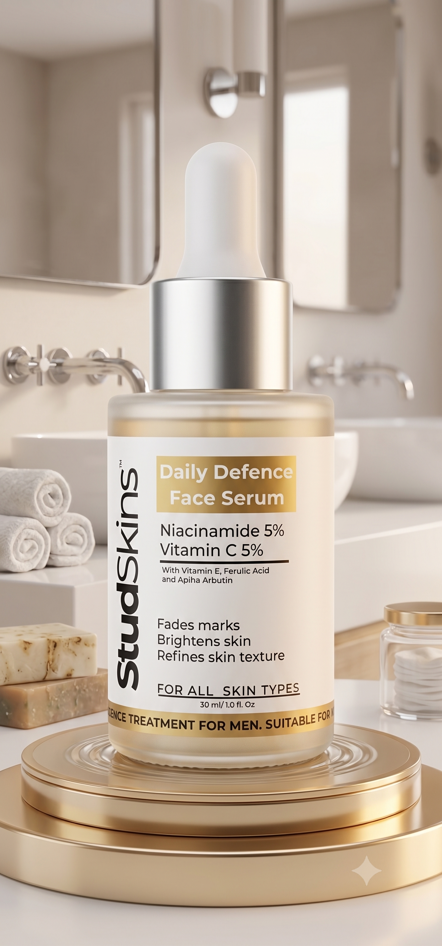 StudSkins Balance NiaVit Face Serum Daily Brightening & Oil Balance Serum for Men. Powered by 5% Niacinamide, 5% Vitamin C & 1% Alpha Arbutin
