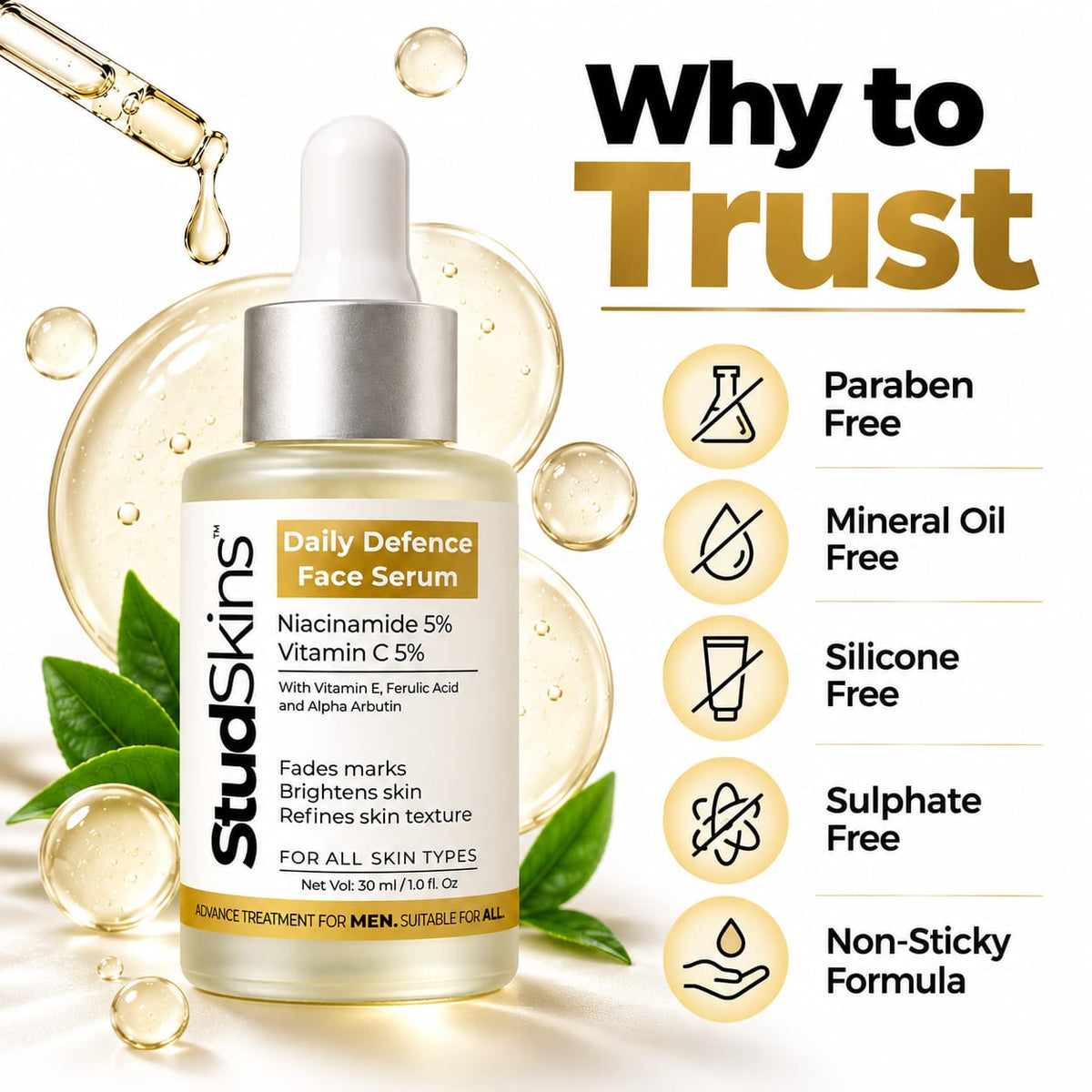 StudSkins Face Serum for Men with Vitamin C + Niacinamide
