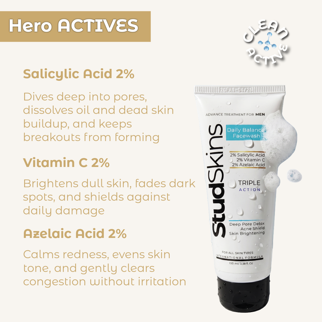 Daily Balance Face wash for Men | 2% Salicylic Acid + 2% Vitamin C + 2% Azelaic Acid